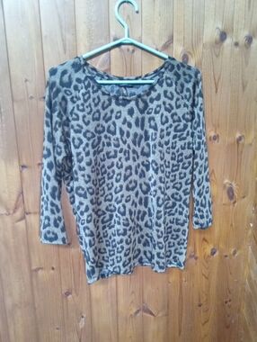 Dynamite Leopard Print Long Sleeve Top - Taupe Black